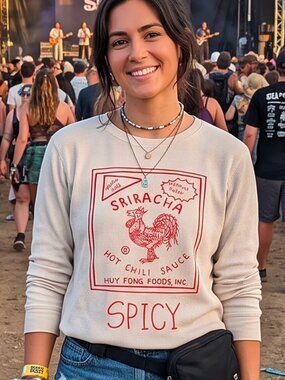 Retro Sriracha Hot Sauce Women's Mini Waffle Crew NATURAL